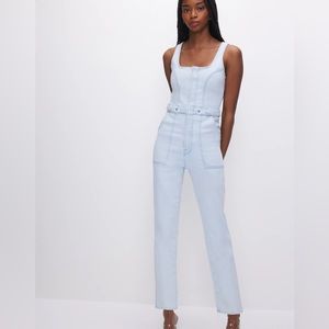 GOOD AMERICAN FIT FOR SUCCESS SLEEVELESS DENIM JUMPSUIT